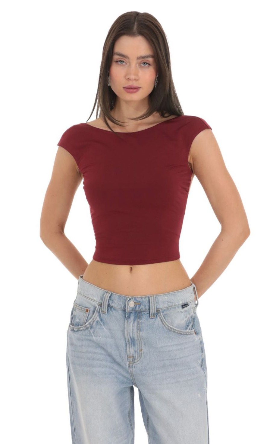 Clothing LUCY IN THE SKY | High Neck Open Back Top In Maroon | Lucy In The Sky