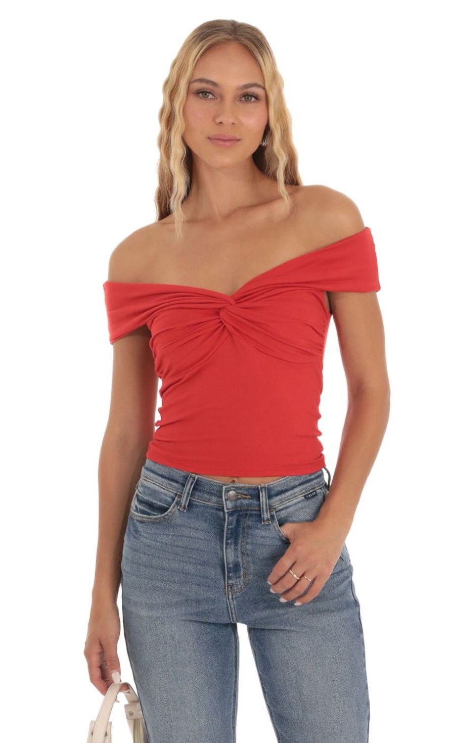 Clothing LUCY IN THE SKY | Kanna Off Shoulder Top In Red | Lucy In The Sky