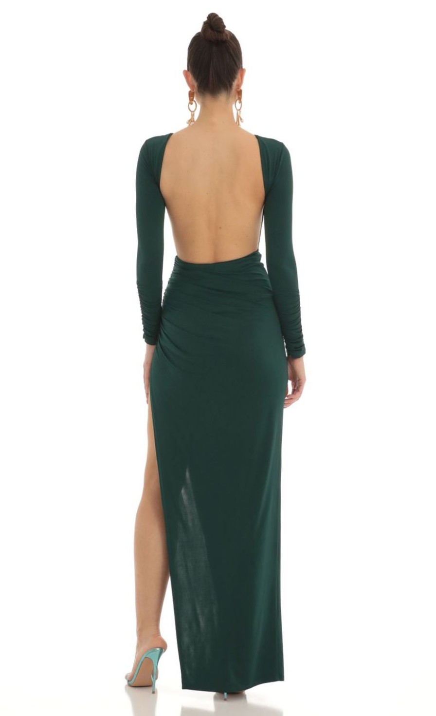 Clothing LUCY IN THE SKY | Chessa Open Back Maxi Dress In Green | Lucy In The Sky