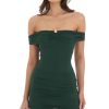 Clothing LUCY IN THE SKY | Off Shoulder Mesh Bodycon Dress In Green | Lucy In The Sky