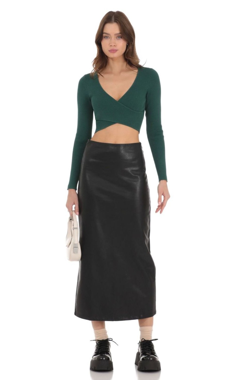 Clothing LUCY IN THE SKY | Faux Leather Maxi Skirt In Black | Lucy In The Sky