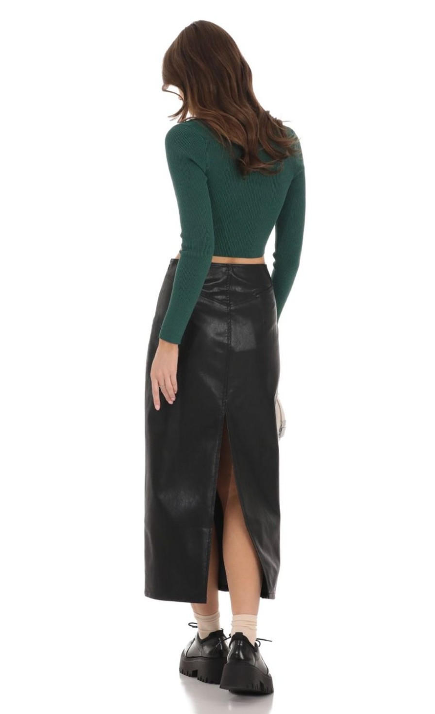 Clothing LUCY IN THE SKY | Faux Leather Maxi Skirt In Black | Lucy In The Sky