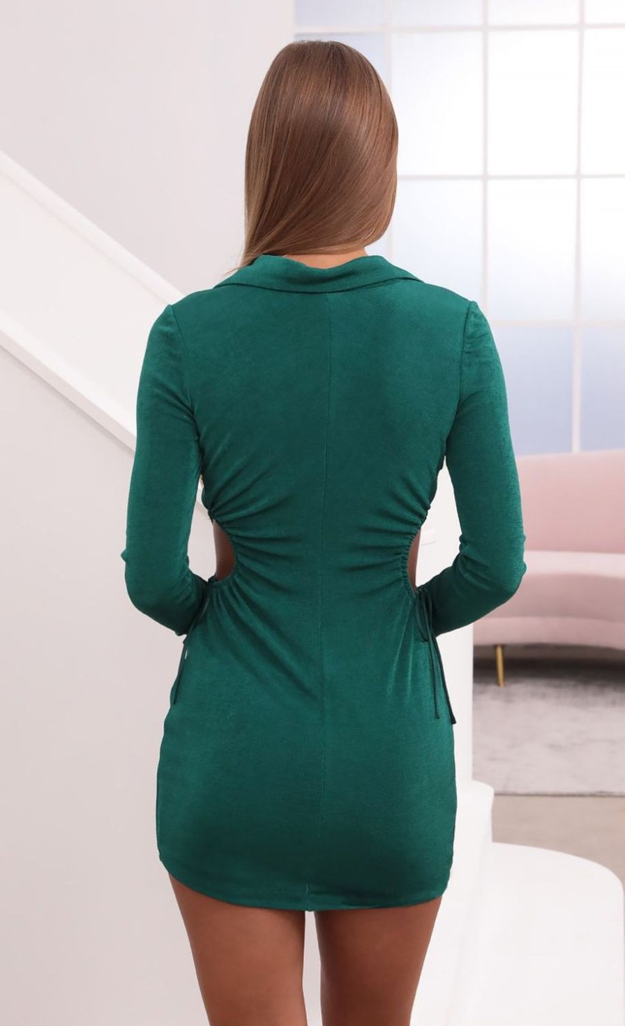 Clothing LUCY IN THE SKY | Tokyo Long Sleeve Cutout Dress In Emerald Green | Lucy In The Sky