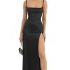 Clothing LUCY IN THE SKY | Casandra Satin Rhinestone Maxi Dress In Black | Lucy In The Sky