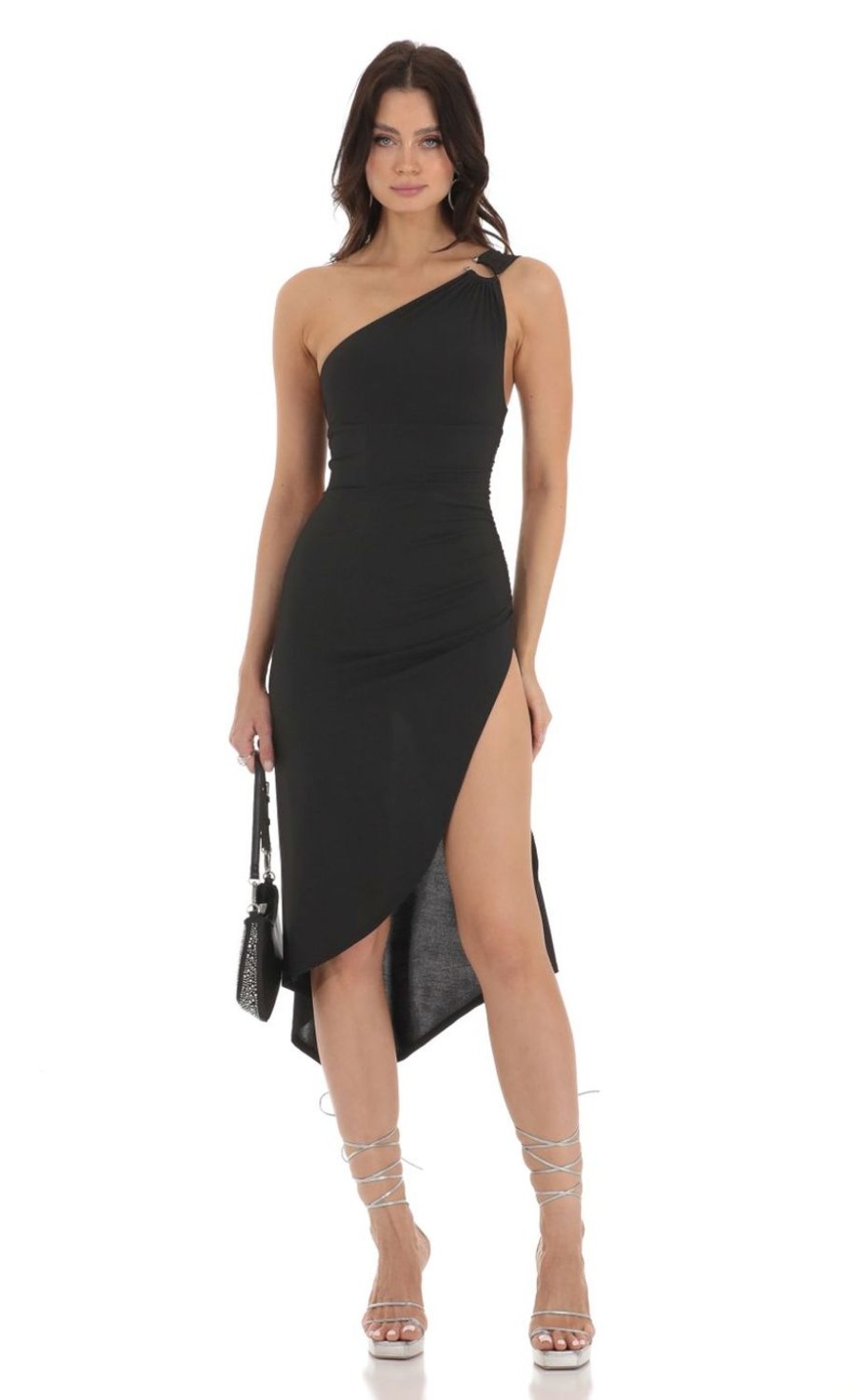 Clothing LUCY IN THE SKY | Clementia One Shoulder Dress In Black | Lucy In The Sky