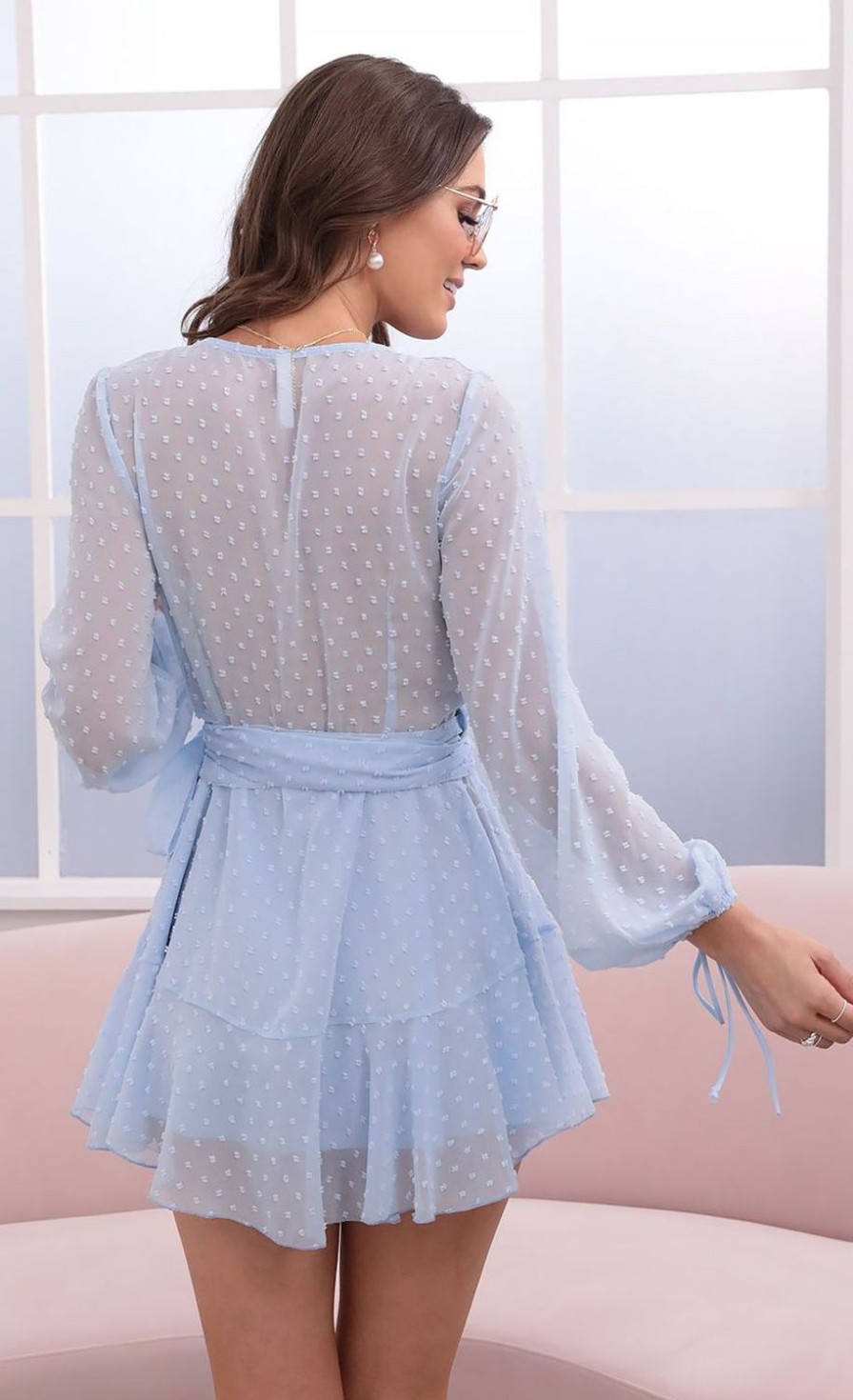 Clothing LUCY IN THE SKY | Lexi Ruffle Wrap Dress In Baby Blue | Lucy In The Sky