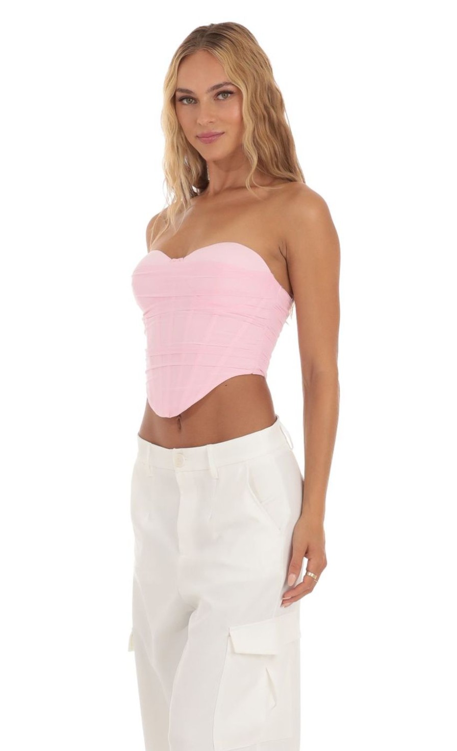 Clothing LUCY IN THE SKY | Chiffon Corset Top In Pink | Lucy In The Sky