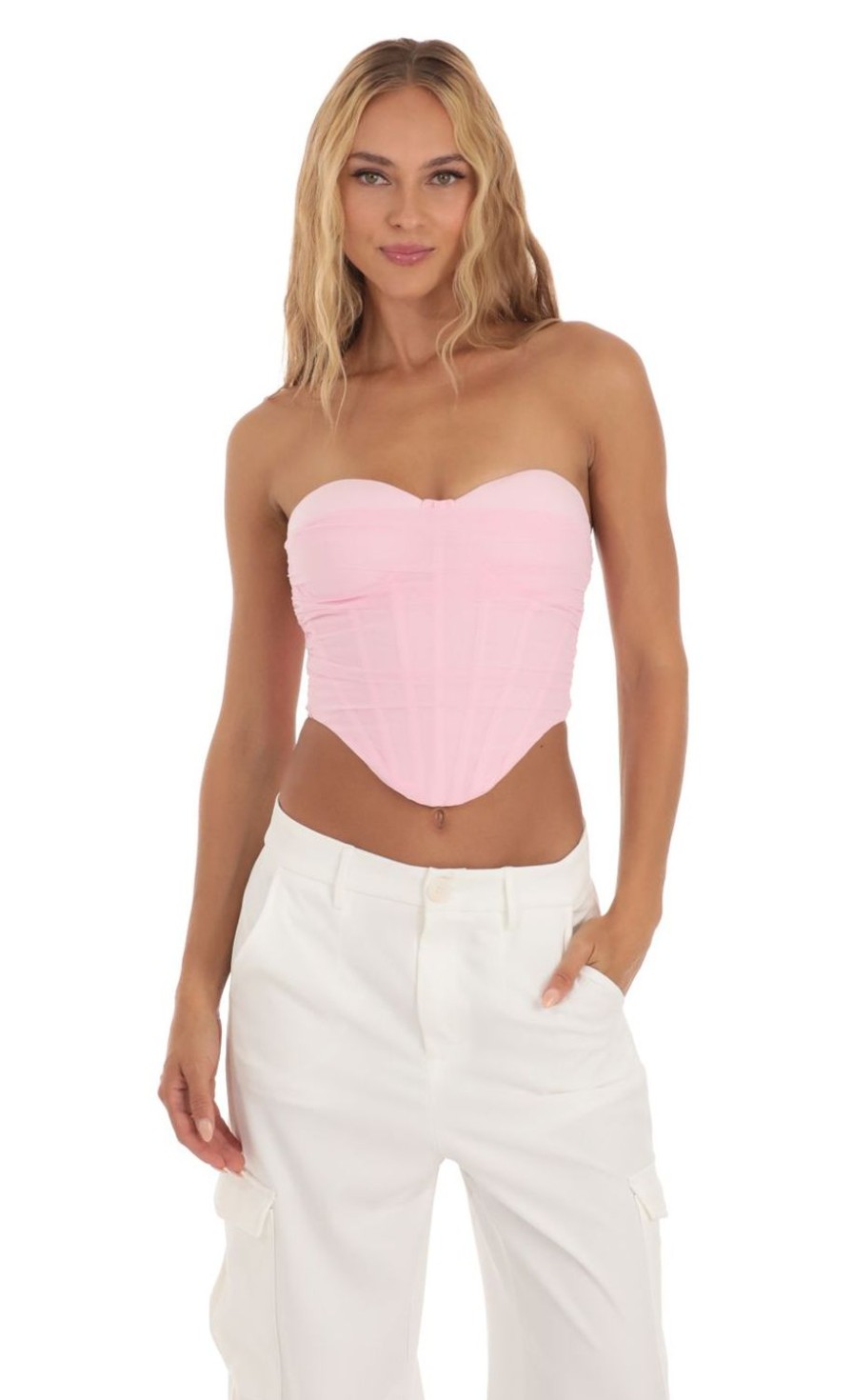 Clothing LUCY IN THE SKY | Chiffon Corset Top In Pink | Lucy In The Sky