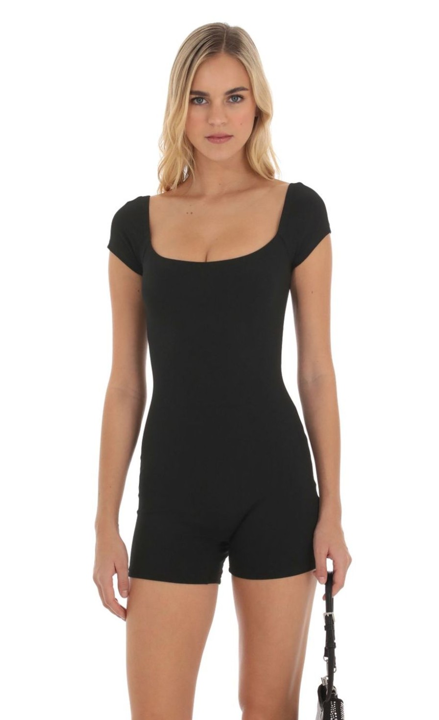 Clothing LUCY IN THE SKY | Aleena Ribbed Bodycon Romper In Black | Lucy In The Sky