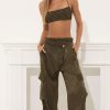 Clothing LUCY IN THE SKY | Mckenzie Satin Striped Two Piece Set In Olive Green | Lucy In The Sky