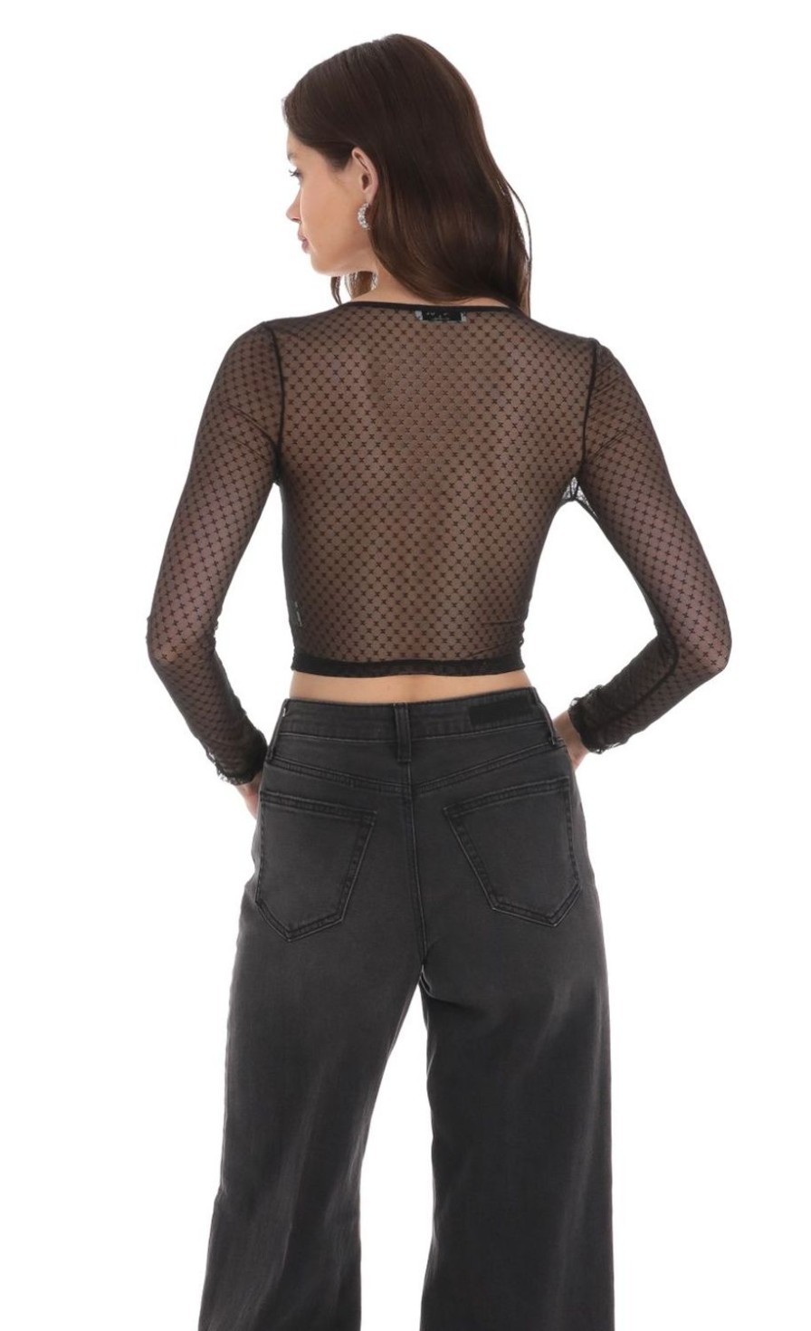 Clothing LUCY IN THE SKY | Mesh Pattern Top In Black | Lucy In The Sky