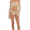 Clothing LUCY IN THE SKY | Indiana Crochet Off Shoulder Two Piece Bikini Set In Light Brown | Lucy In The Sky