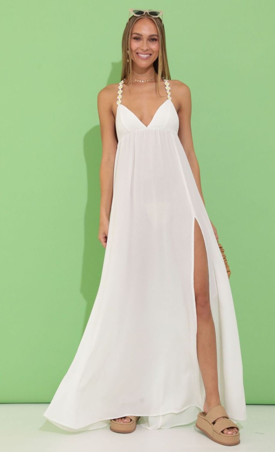 Clothing LUCY IN THE SKY | Tatiana Crepe Side Slit Maxi In White | Lucy In The Sky