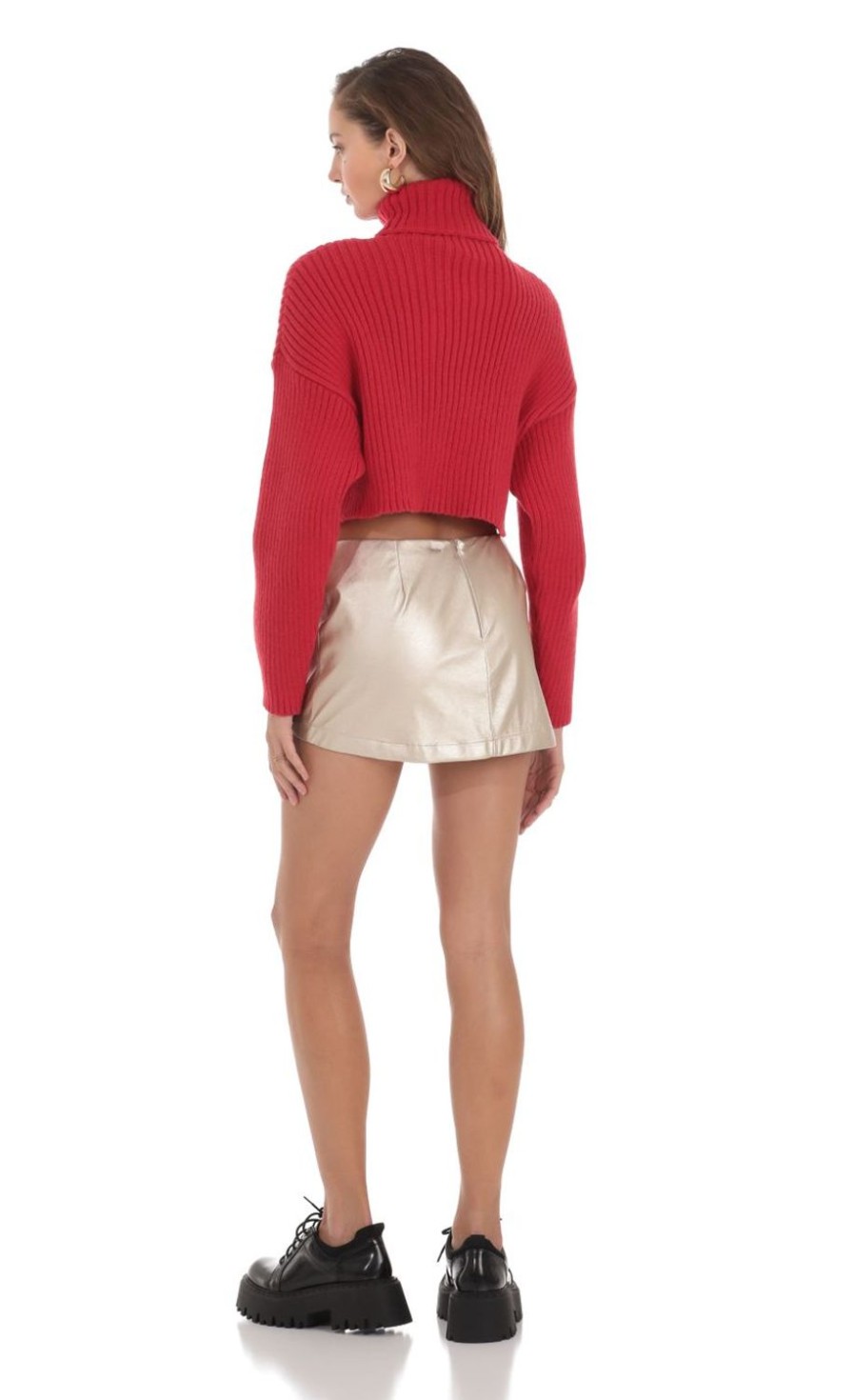 Clothing LUCY IN THE SKY | Turtleneck Knit Jumper In Red | Lucy In The Sky