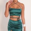 Clothing LUCY IN THE SKY | Leslie Satin Slit Set In Hunter Green | Lucy In The Sky