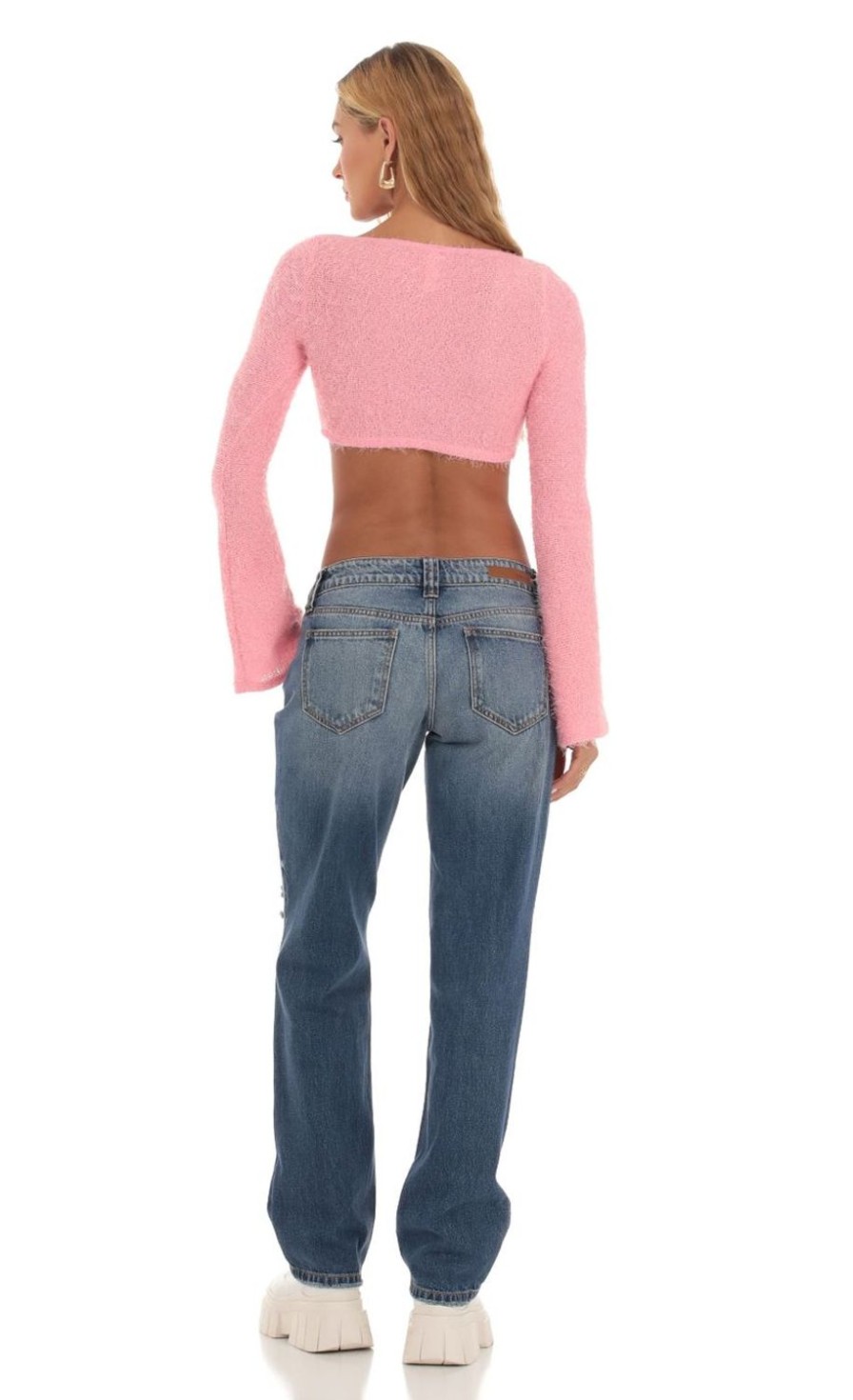 Clothing LUCY IN THE SKY | Vana Fuzzy Rhinestone Cardigan In Pink | Lucy In The Sky