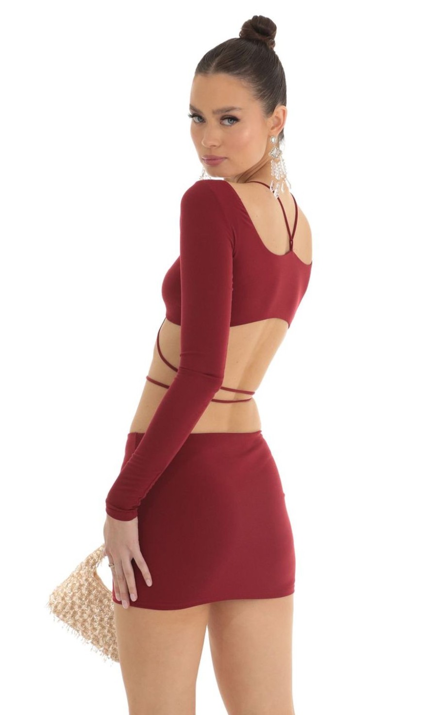 Clothing LUCY IN THE SKY | Tabitha Cutout Two Piece Skirt Set In Red | Lucy In The Sky