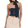 Clothing LUCY IN THE SKY | Lace Strapless Crop Top With Scarf In Navy | Lucy In The Sky