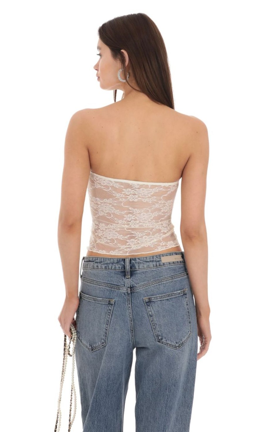 Clothing LUCY IN THE SKY | Strapless Lace Top In Cream | Lucy In The Sky