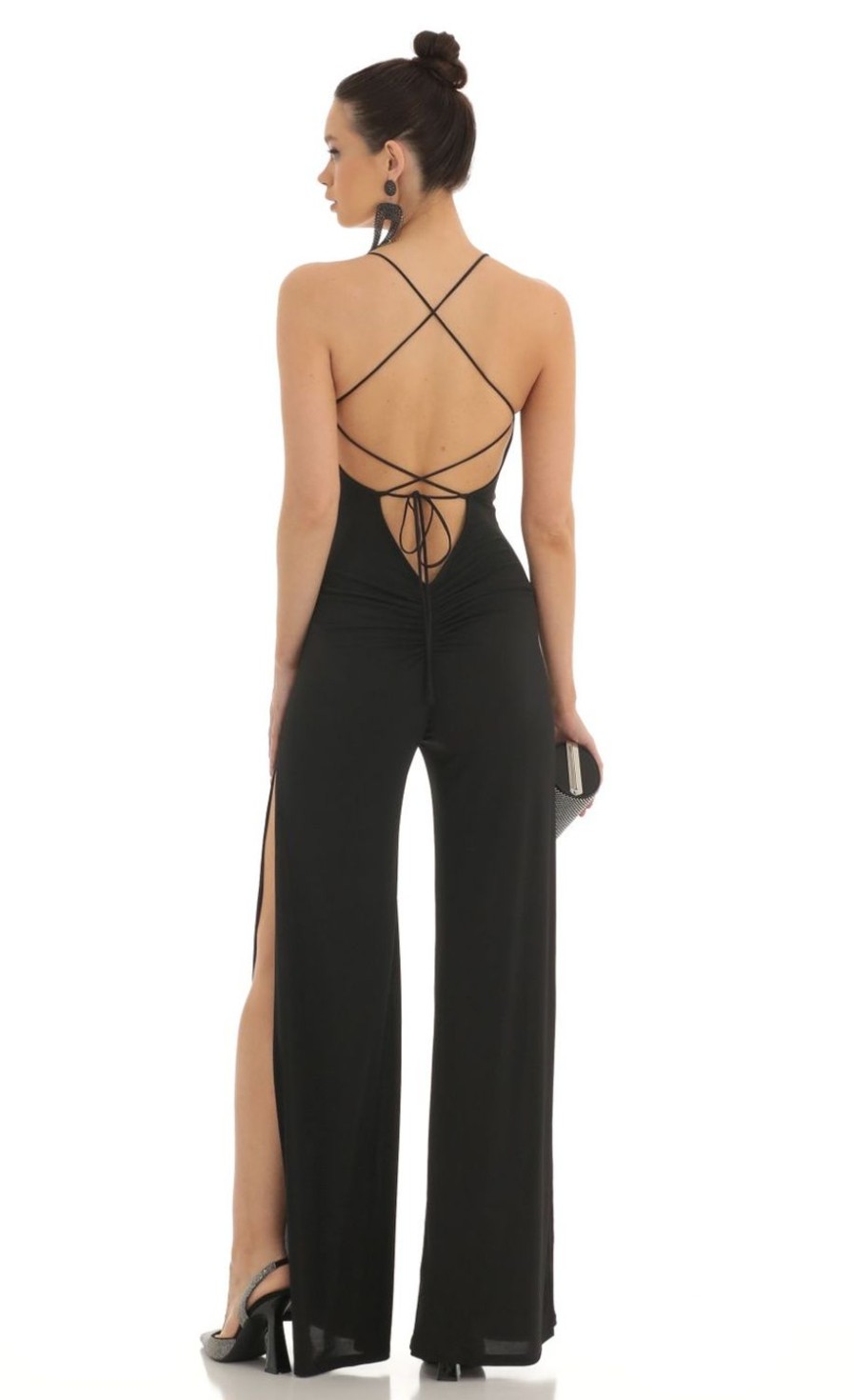 Clothing LUCY IN THE SKY | Haltia Ruched Sweetheart Jumpsuit In Black | Lucy In The Sky