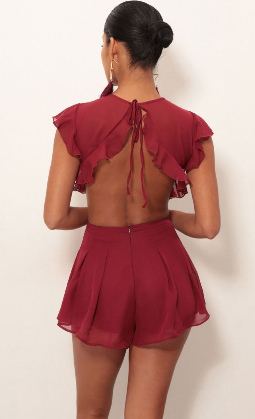 Clothing LUCY IN THE SKY | Kara Cutout Romper In Maroon | Lucy In The Sky