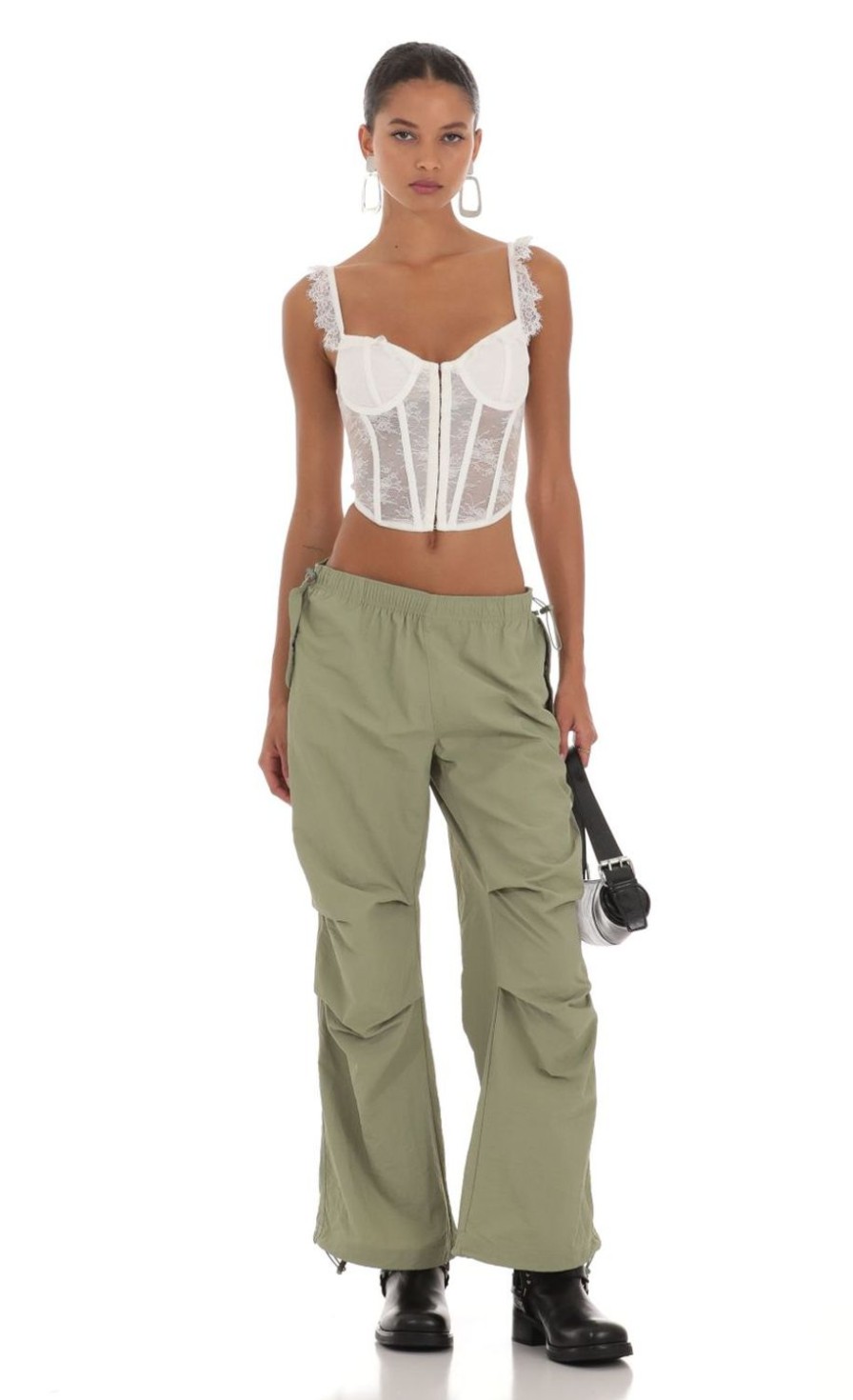 Clothing LUCY IN THE SKY | Hebe Low Rise Parachute Pants In Green | Lucy In The Sky