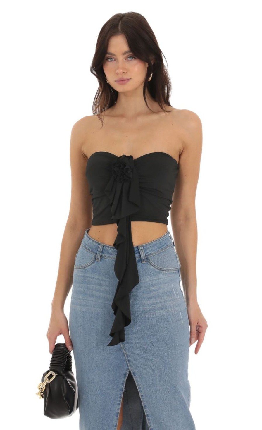 Clothing LUCY IN THE SKY | Clydie Flower Tassel Top In Black | Lucy In The Sky