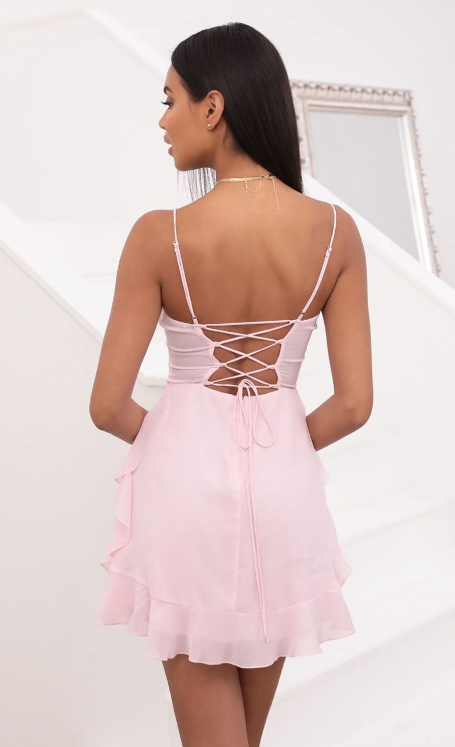 Clothing LUCY IN THE SKY | Adley Chiffon Mini Dress In Light Pink | Lucy In The Sky