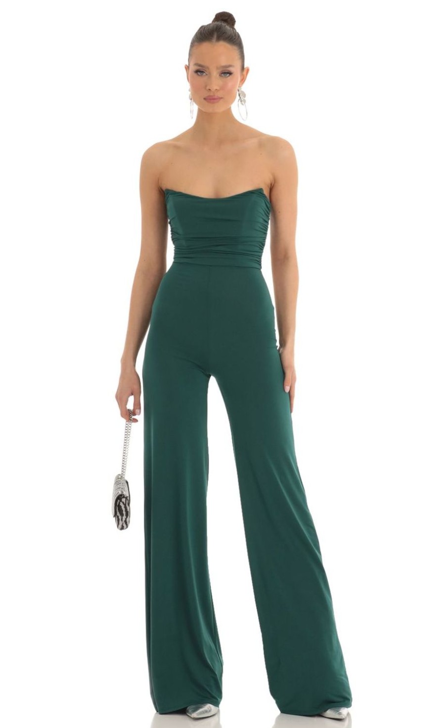 Clothing LUCY IN THE SKY | Josefine Draped Corset Jumpsuit In Green | Lucy In The Sky