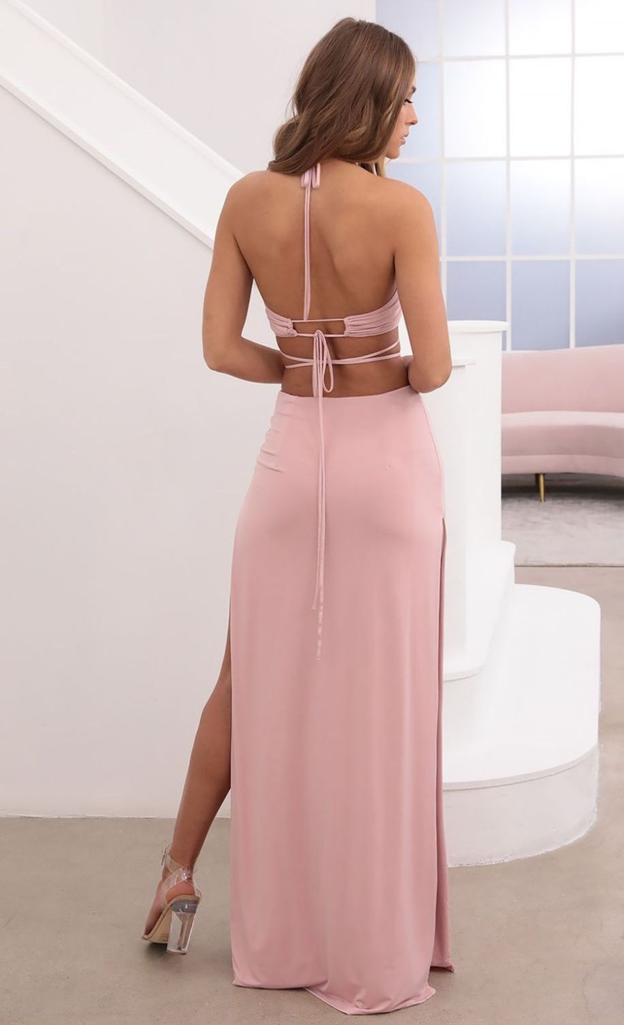 Clothing LUCY IN THE SKY | Artemis Ruched Halter Set In Dusty Pink | Lucy In The Sky