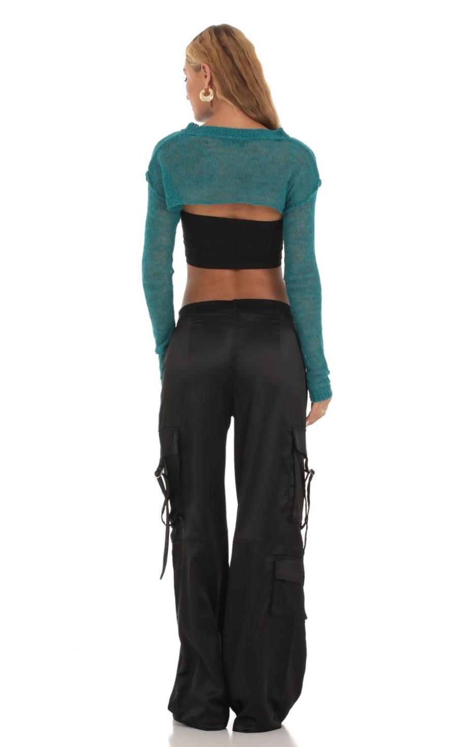 Clothing LUCY IN THE SKY | Maylah Knit Cropped Jumper In Teal | Lucy In The Sky