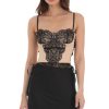 Clothing LUCY IN THE SKY | Black Lace Ribbon Top In Tan | Lucy In The Sky