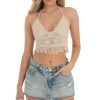 Clothing LUCY IN THE SKY | Agnetha Crochet Fringe Top In Beige | Lucy In The Sky