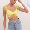 Clothing LUCY IN THE SKY | Caris Dotted Chiffon Top In Yellow | Lucy In The Sky