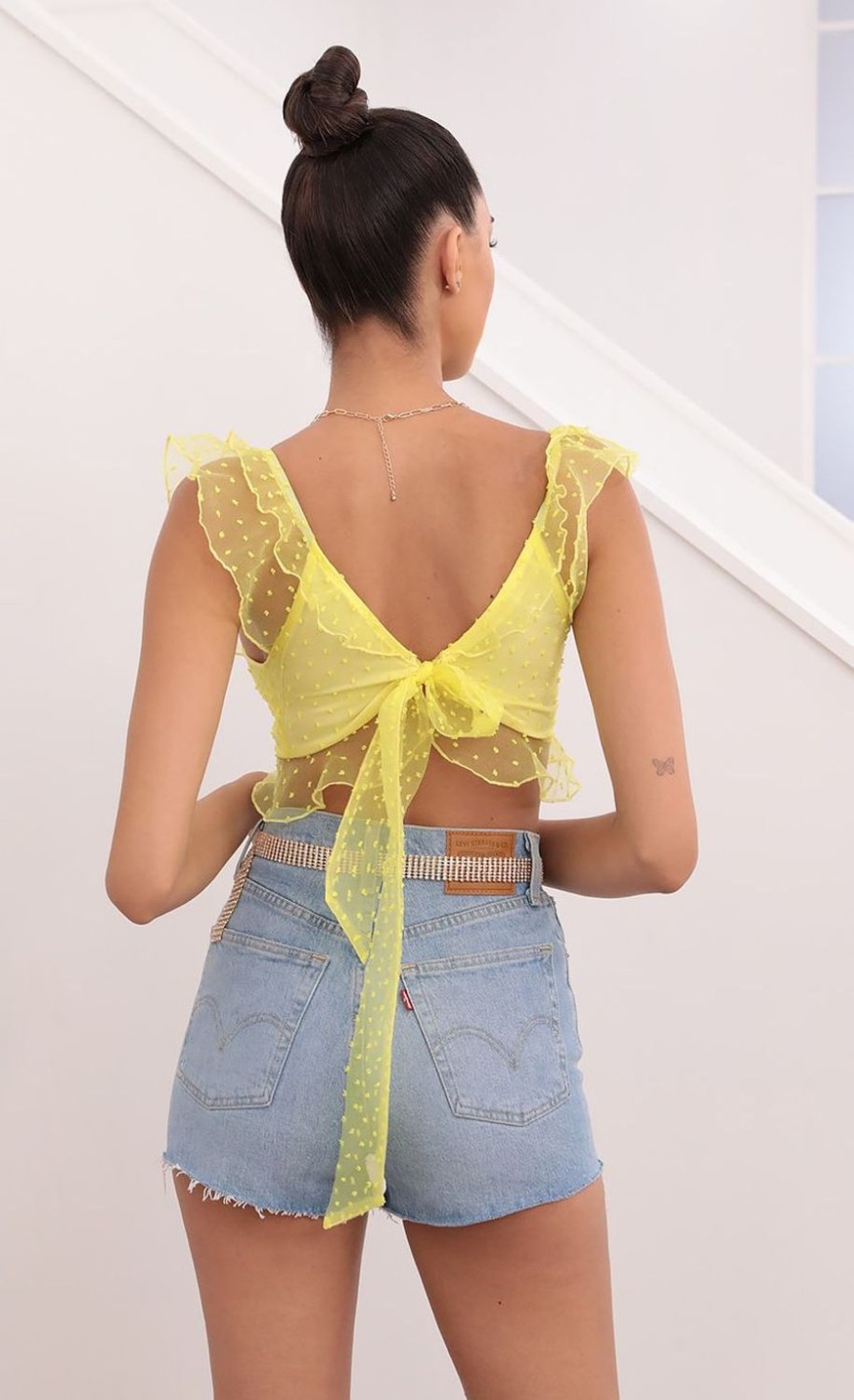 Clothing LUCY IN THE SKY | Caris Dotted Chiffon Top In Yellow | Lucy In The Sky