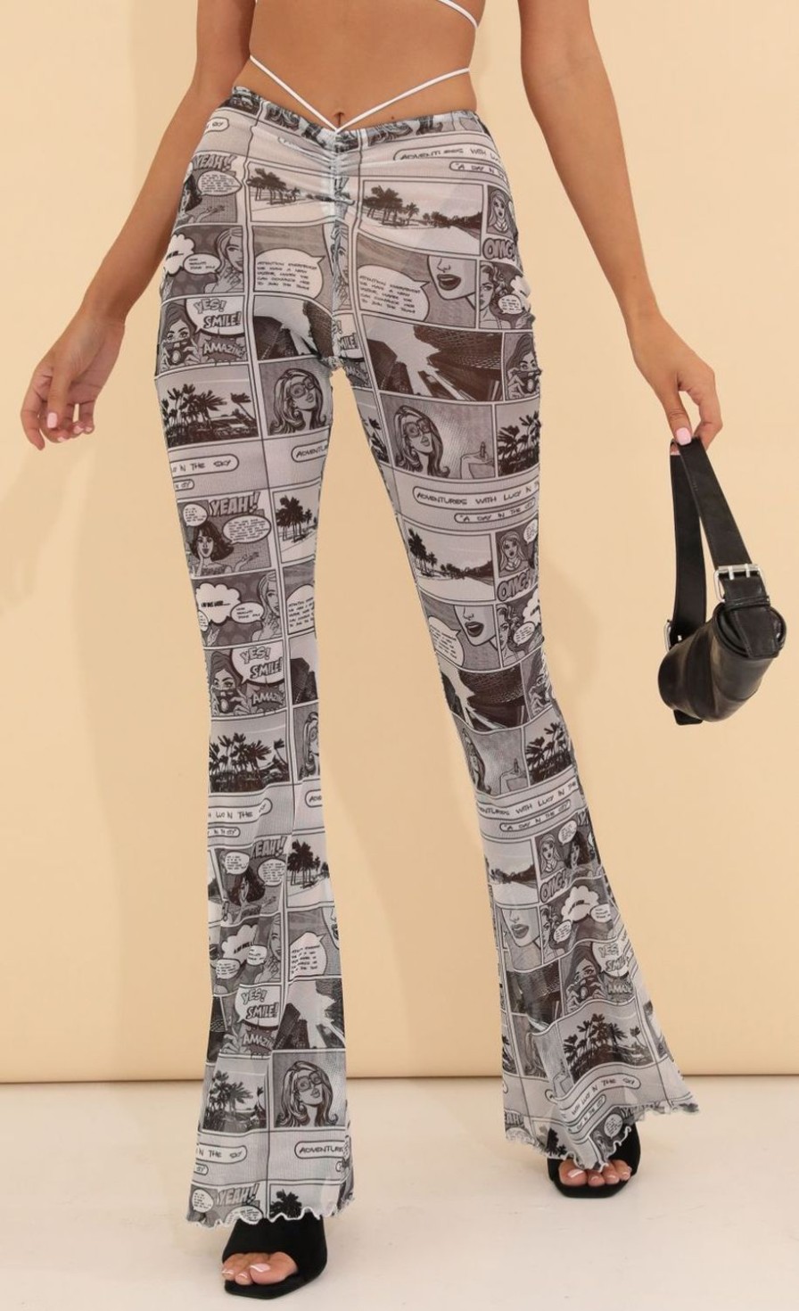 Clothing LUCY IN THE SKY | Atlanta Mesh Lucy Comic Pants In Black And White | Lucy In The Sky