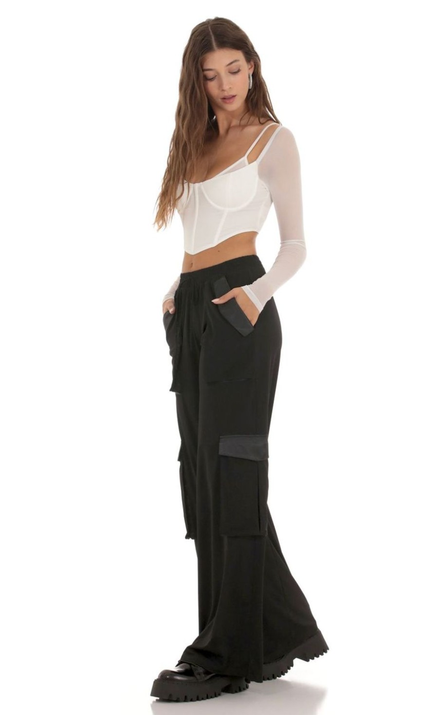 Clothing LUCY IN THE SKY | Relaxed Cargo Pants In Black | Lucy In The Sky