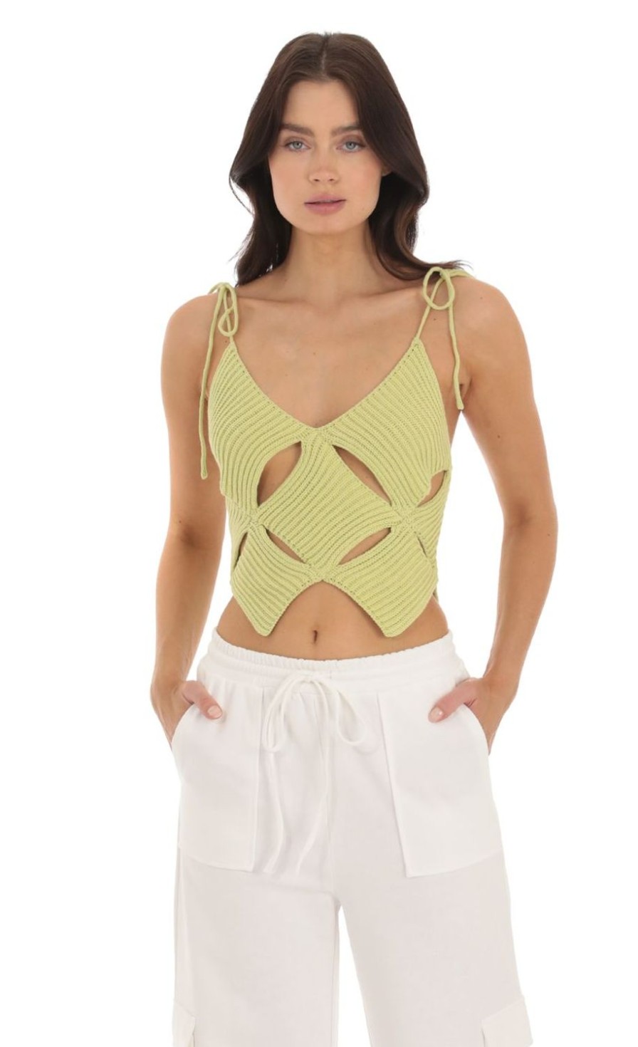 Clothing LUCY IN THE SKY | Pollie Cutout Knit Top In Green | Lucy In The Sky