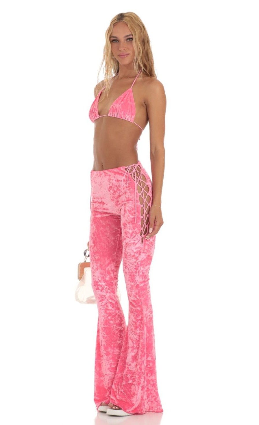 Clothing LUCY IN THE SKY | Taya Crushed Velvet Two Piece Set In Pink | Lucy In The Sky