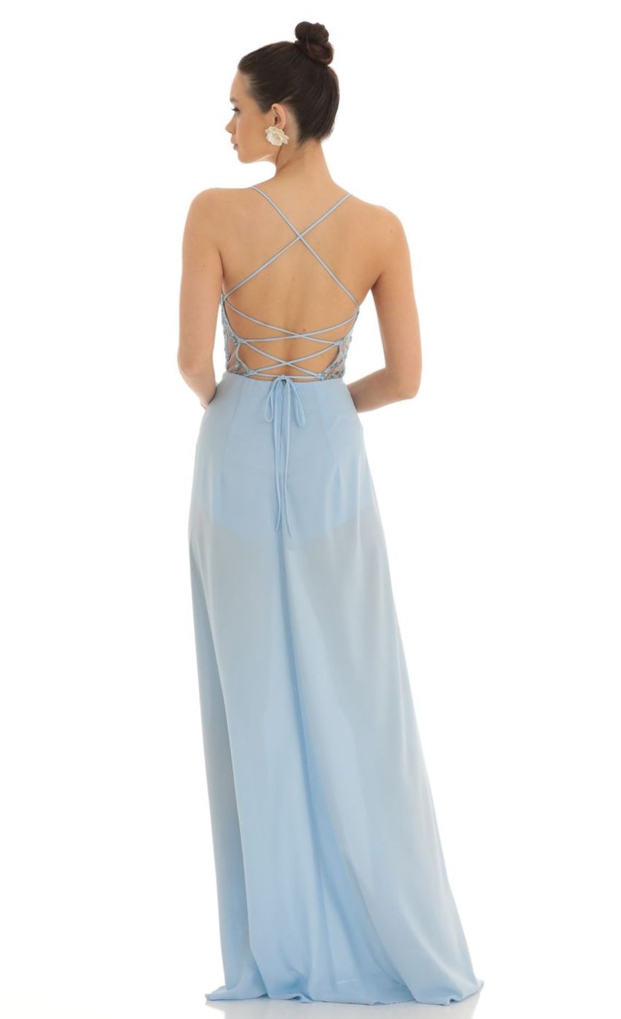 Clothing LUCY IN THE SKY | Jordana Chiffon Maxi Dress In Blue | Lucy In The Sky