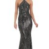 Clothing LUCY IN THE SKY | Silver Fringe Sequin Halter Maxi Dress In Black | Lucy In The Sky