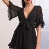 Clothing LUCY IN THE SKY | Baylee Ruffle Romper In Black | Lucy In The Sky