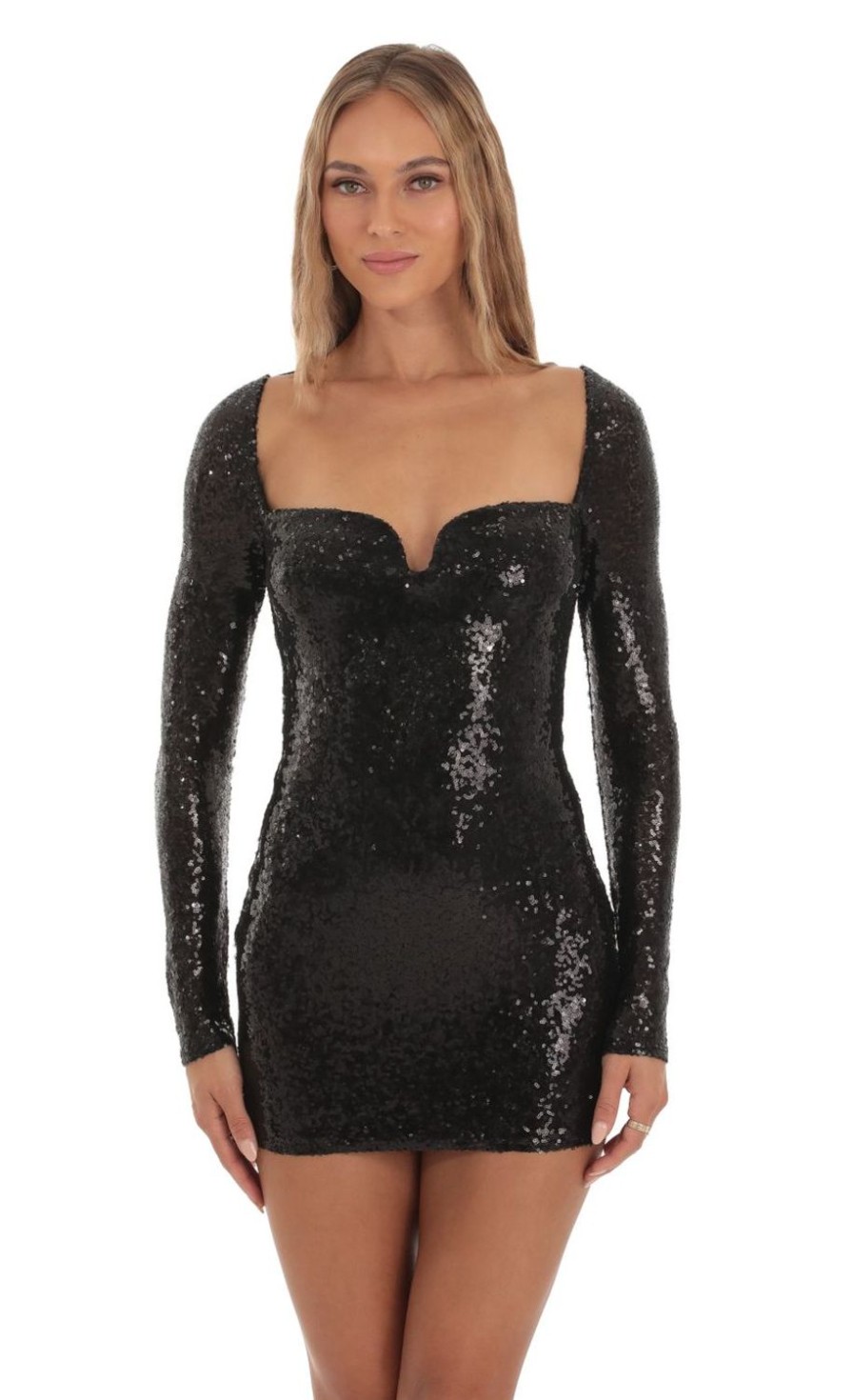 Clothing LUCY IN THE SKY | Tao Sequin Long Sleeve Mini Dress In Black | Lucy In The Sky