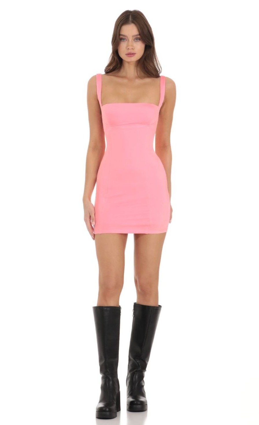 Clothing LUCY IN THE SKY | Maxine Bodycon Dress In Neon Pink | Lucy In The Sky