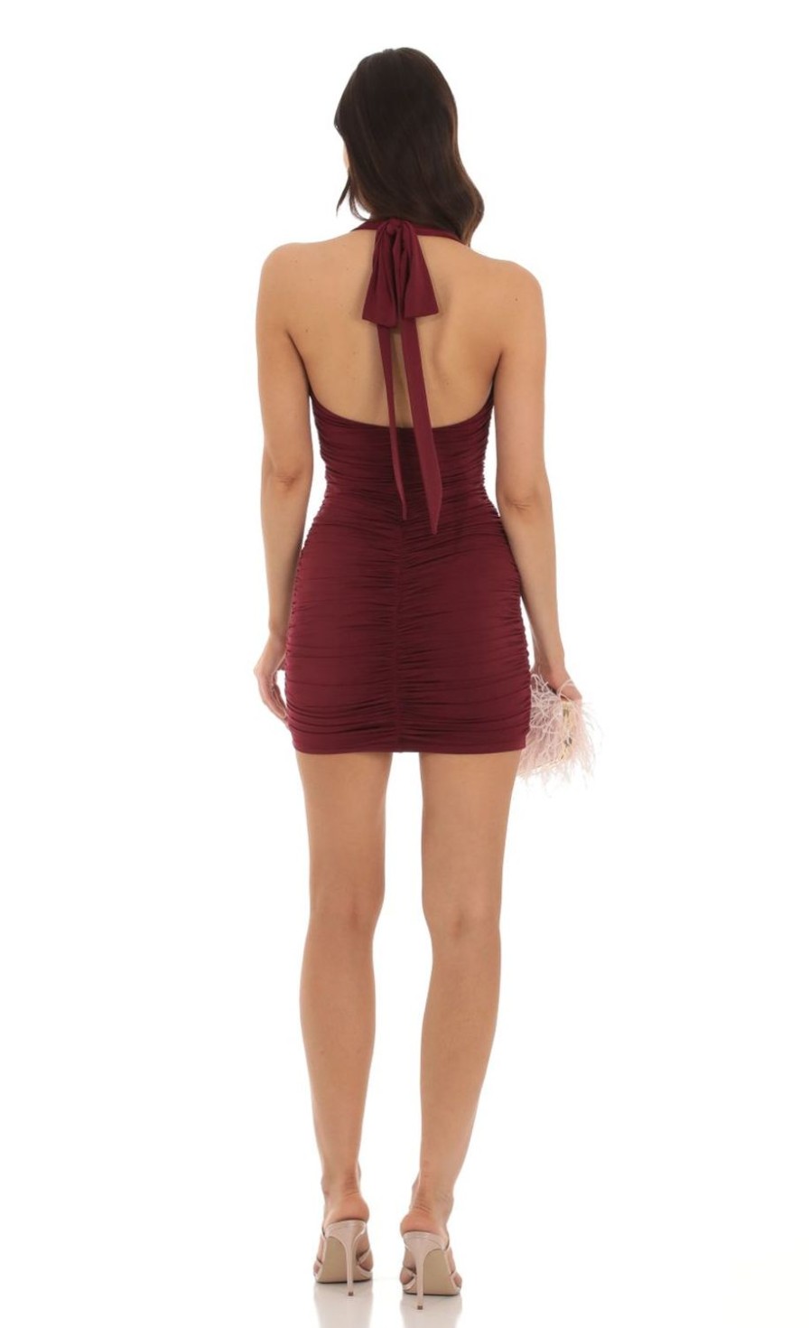 Clothing LUCY IN THE SKY | Virginia Ruched Bodycon Dress In Burgundy | Lucy In The Sky