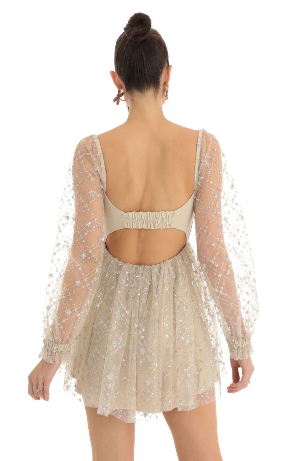 Clothing LUCY IN THE SKY | Murphy Corset Long Sleeve Sequin Dress In Champagne | Lucy In The Sky