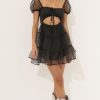 Clothing LUCY IN THE SKY | Breanna Dotted Organza Dress In Black | Lucy In The Sky