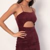 Clothing LUCY IN THE SKY | Illusion Suede Cutout Dress In Burgundy | Lucy In The Sky