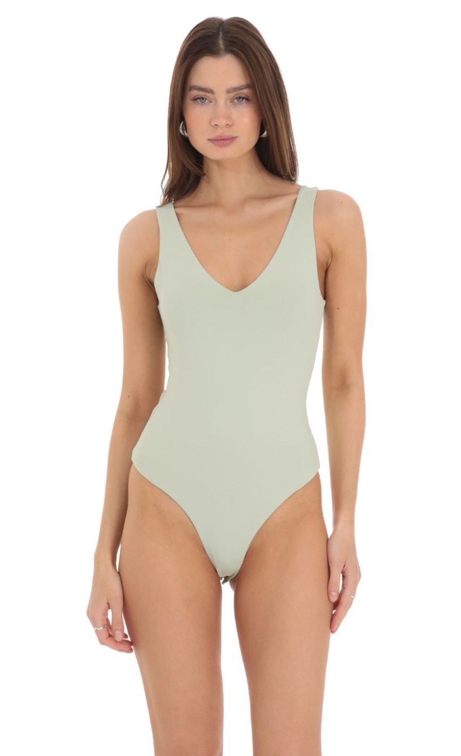 Clothing LUCY IN THE SKY | V-Neck Bodysuit In Pistachio | Lucy In The Sky