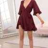 Clothing LUCY IN THE SKY | Brittany Ruffle Dress In Burgundy | Lucy In The Sky